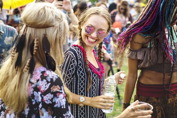Festival goers relaxing and socialising at Body and Soul festival