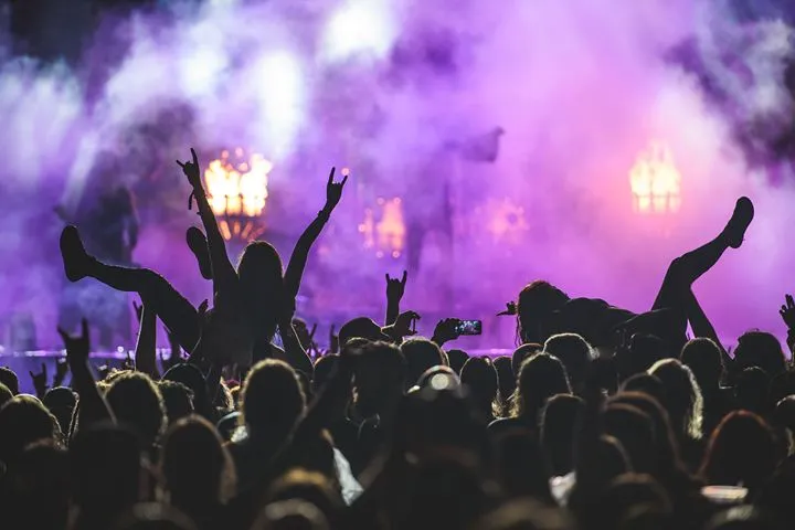 A moody night crowd silhouetted against stage lights at a Cork concert