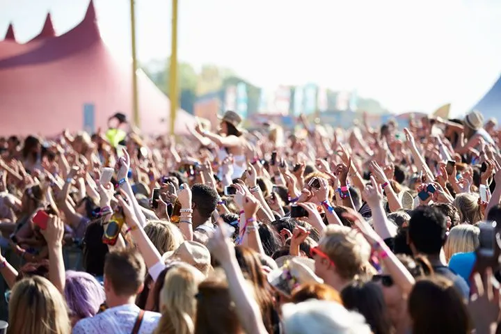A large outdoor crowd at an Irish music festival on a sunny day
